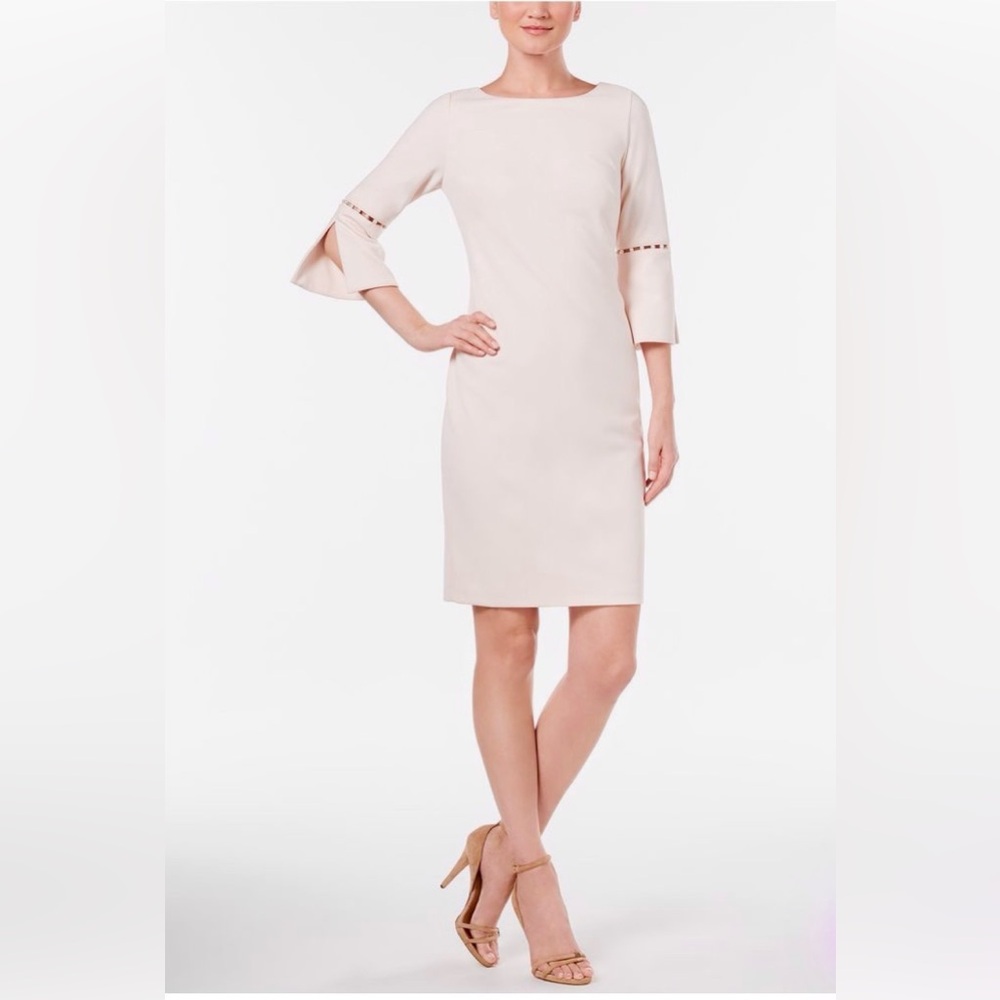 Calvin Klein Cream Pearl Beaded Sleeve Dress